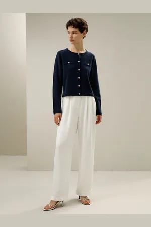 Lilysilk Cardigan Donna Stile Nautico Maniche Dritte Pura Lana Merino Combinando Comfort Ed Eleganza Drappeggia Bene -Marino L