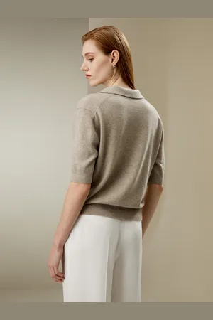 Lilysilk Maglia Cashmere Donna Scollo A Vmaniche Cortemaniche A Gomitobaby Cashmere Baby Cashmere Morbida Vestibilità Regolare Cammello M
