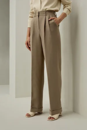 Lilysilk Pantaloni Larghi Seta Pantaloni Minimalisti70% Lana, 30% Seta 70% Lana, 30% Seta Di Facile Manutenzione Cachi 44