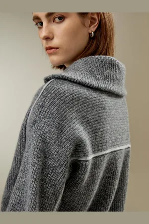 Lilysilk Maglioni Cashmere Donna Un Ampio Collo A Reversvestibilità Ampia100% Cashmere 100% Cashmere Morbido Grigio Misto M