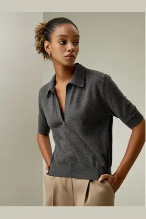 Lilysilk Maglione Con Collo A Polo In Cashmere Grigio Medio L