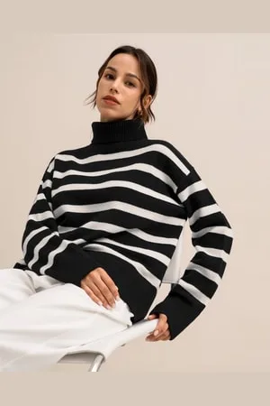 Lilysilk Maglione A Righe Tarra Strisce Bianche E Nere S