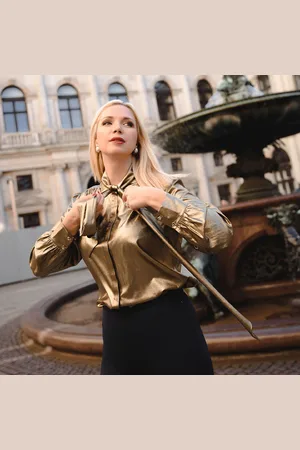 Lilysilk Camicia Seta Donna Oro Pulsanti A Cuore In Metallo Sui Polsini 100% Seta Pura Privo Di Sostanze Chimiche Nocive XL