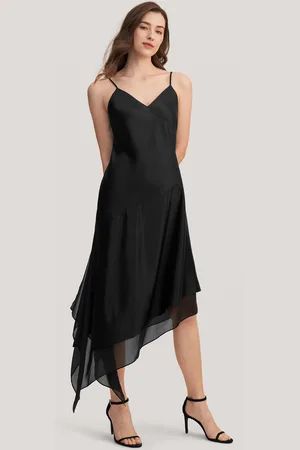 Lilysilk Vestito Seta Donna Asimmetrico Con Orlo A Volant Seta Naturale Delicato Sulla Pelle E Traspirante 48