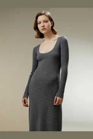 Lilysilk Abito Donna In Lana Grigio Stile Maglione, Collo A Giro Lana Merino Ultra Fine Morbido Sulla Pelle E Traspirante L