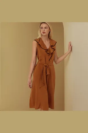Lilysilk Vestito Di Seta Donna Caramello Senza Maniche Con Scollo A V 100% Seta Di Gelso Confortevole E Amichevole Per Le Persone Allergiche XL