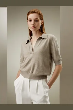 Lilysilk Maglione Con Collo A Polo In Cashmere Cammello M