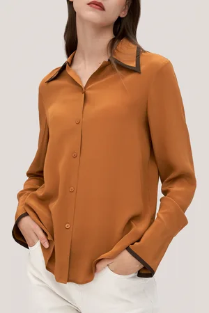 Lilysilk Bluse Eleganti In Seta Donna Caramello Colletto A Punta, Orlo Spaccato 100% Seta Pura Buona Qualità, Lavabile In Lavatrice S