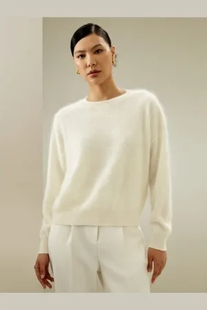 Lilysilk Maglione Classico A Collo Tondo In Cashmere Crema L