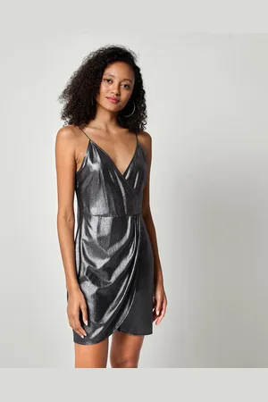 Lilysilk Vestito Seta Corto Donna Grigio Spalline Sottili, V Profondo 100% Seta Naturale Buona Qualità, Lavabile In Lavatrice S