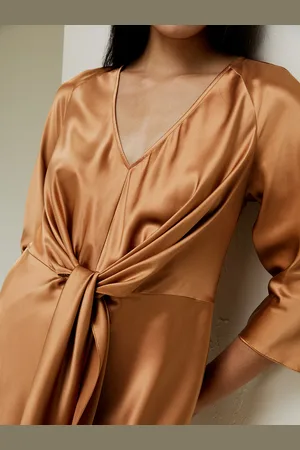 Lilysilk Abito Di Seta Caramello Fiocco Simulato Sul Davanti 100% Seta Di Gelso Si Adatta Meglio Alla Forma Del Corpo XL