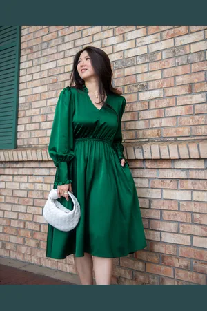Lilysilk Abito Da Donna In Seta , Elegante Scollo A V, Maniche Con Volant, 100% Seta, Traspirante, Super Leggero, Giada 38