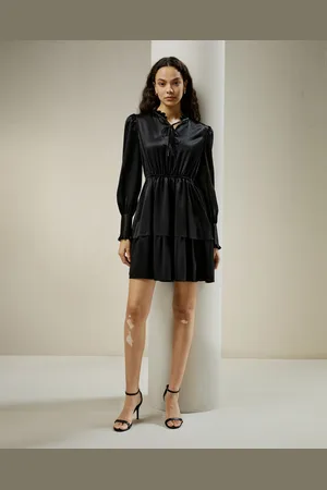 Lilysilk Abito Donna In Seta Nera, Maniche A Sbuffo, Collo A Cravatta 100% Seta, Temperatura Regolabile, 34