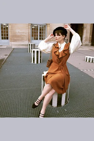 Lilysilk Vestiti In Seta Abito Abbigliamento Donna Di Seta 100% Pura Seta Elegante Italia Caramello Scuro