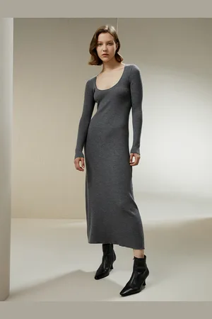 Lilysilk Abito In Lana Grigio Stile Maglione, Collo A Giro 100% Lana Merino Ultra Fine Spessore Perfetto Per La Stagione Autunnale S