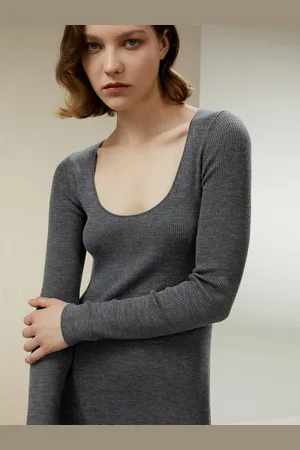 Lilysilk Abito In Lana Donna Grigio Abito Midi A Coste Aderente Al Corpo Lana Merino Ultra Fine Eleganza E Grazia Istantanee M