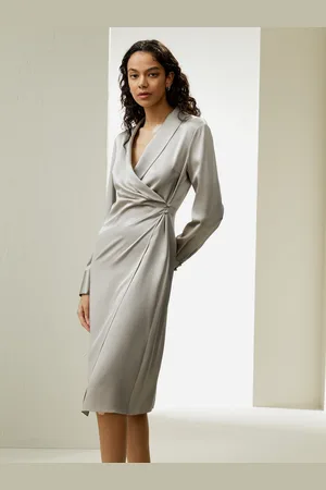 Lilysilk Abiti In Seta Pura Grigio Collo A Scialle, Lunghezza Midi 100% Seta Naturale Può Essere Indossato In Vari Modi 46