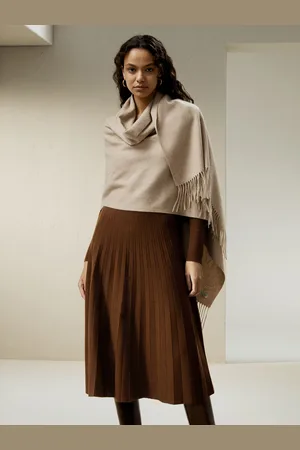 Lilysilk Gonna In Lana Caramello Adatto A Varie Occasioni 100% Lana Merino Ultra-Fine Stile Collegiale Misto A Classe XS
