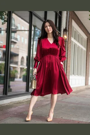 Lilysilk Abito Donna In Seta Rossa, Elegante Scollo A V, Maniche Arricciate, 100% Seta, Resistente Alle Rughe, Vino 38