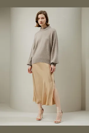 Lilysilk Maglioni Lana Donna Cammello Spalle Scese, Maniche A Sbuffo Lana E Cashmere Morbido Sulla Pelle E Traspirante S