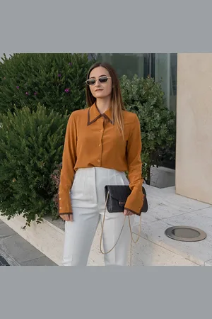 Lilysilk Camicie Seta Eleganti Donna Caramello Orlo Spaccato, Polsino Alla Francese 100% Seta Pura Più Duraturo E Più Rispettoso Dell