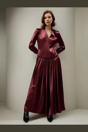 Lilysilk Abito Seta Donna Violetto Maxi Abito Plissettato Con Linea Ad A 100% Seta Pura Delicato Per La Pelle E Traspirante 40