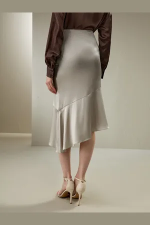 Lilysilk Gonna In Seta Grigio Argento Asimmetrica, Forma Stretta 100% Seta Naturale Un Tocco Di Eleganza Nella Vostra Vita 40