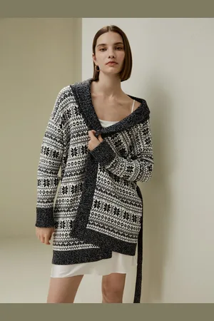 Lilysilk Cardigan Donna Elegante Con Fiocchi Di Neve Design Fair Isle 100% Lana Un Must-Have Per L