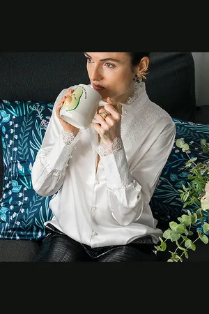 Lilysilk Camicia Seta Donna Delicati Pizzo, Fiocco Retrò 100% Seta Pura Privo Di Sostanze Chimiche Nocive M