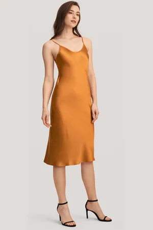 Lilysilk Vestiti In Seta Eleganti Donna Caramello Design A Forma Di A, Vestibilità Slim 100% Seta Naturale Buona Qualità, Lavabile In Lavatrice 38