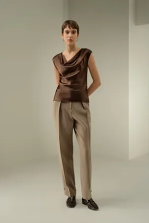 Lilysilk Top Senza Maniche Femmina Collo Drappeggiato Fungo Gelso 100%. Traspirante Superleggero Comodo E Amichevole S