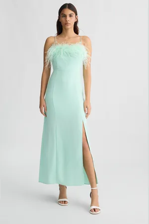 Liu Jo Vestito Elegante Verde Acqua Con Piume