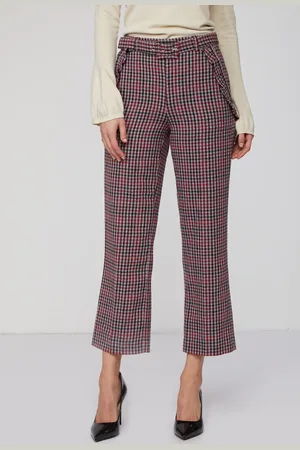 Twin-Set Pantaloni Stampa Checked Grigia e Rossa