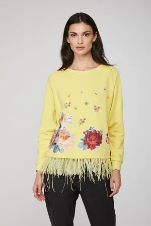 Twin-Set Felpa Giallo Limone Con Piume