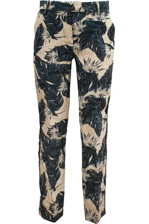 GIULIETTE BROWN Pantaloni Chino Lino Stampa Foglie