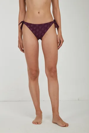 Twin-Set Slip Bikini Viola con Fiori Ricamati