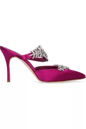Manolo Blahnik Sabot "lurum" In Raso Con Swarovski 90mm
