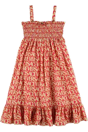VERSACE Vestito Midi In Cotone Stampato / Ruches