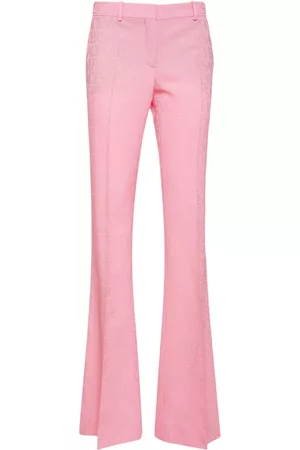 VERSACE Donna Pantaloni eleganti - Pantaloni Svasati In Lana Con Logo Jacquard