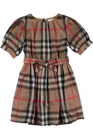 Burberry Vestito In Misto Seta Check Con Fiocco