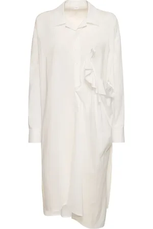 YOHJI YAMAMOTO Vestito Midi Asimmetrico In Cotone Arricciato