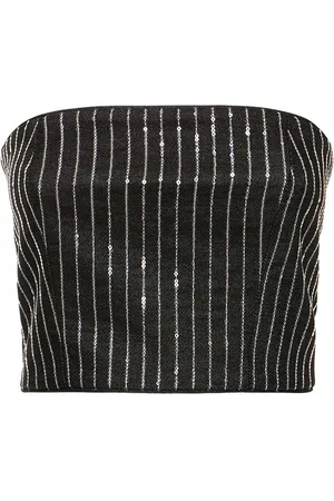 ROTATE Crop Top In Twill Di Cotone Con Paillettes