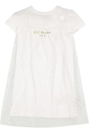 Balmain Vestito In Jersey Di Cotone E Tulle Glitter