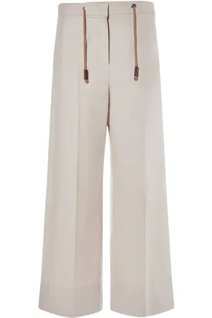 Pantaloni a palazzo in popeline impunturato Donna, Beige