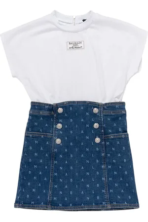 Balmain Vestito In Jersey E Denim Di Cotone