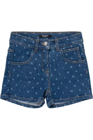 Balmain Shorts In Denim Di Cotone Con Logo