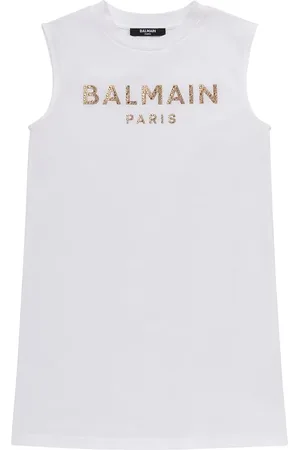 Balmain Vestito In Jersey Di Cotone Con Logo