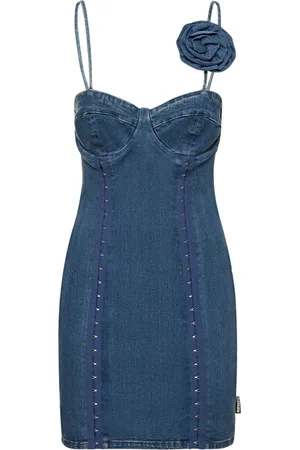 ROTATE Vestito In Denim Stretch Con Rosa