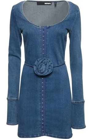 ROTATE Abito Mini In Denim Stretch Con Rosa