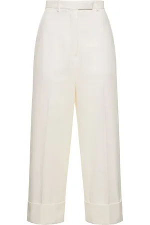 Thom Browne Pantaloni Dritti Vita Alta Cropped In Cotone